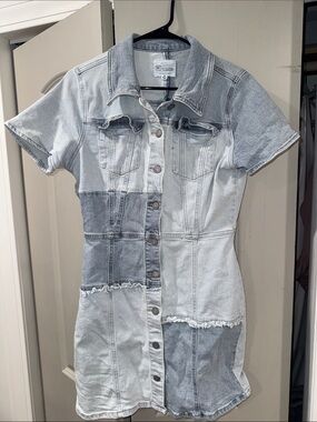 Patchwork Light Blue Denim Mini Dress